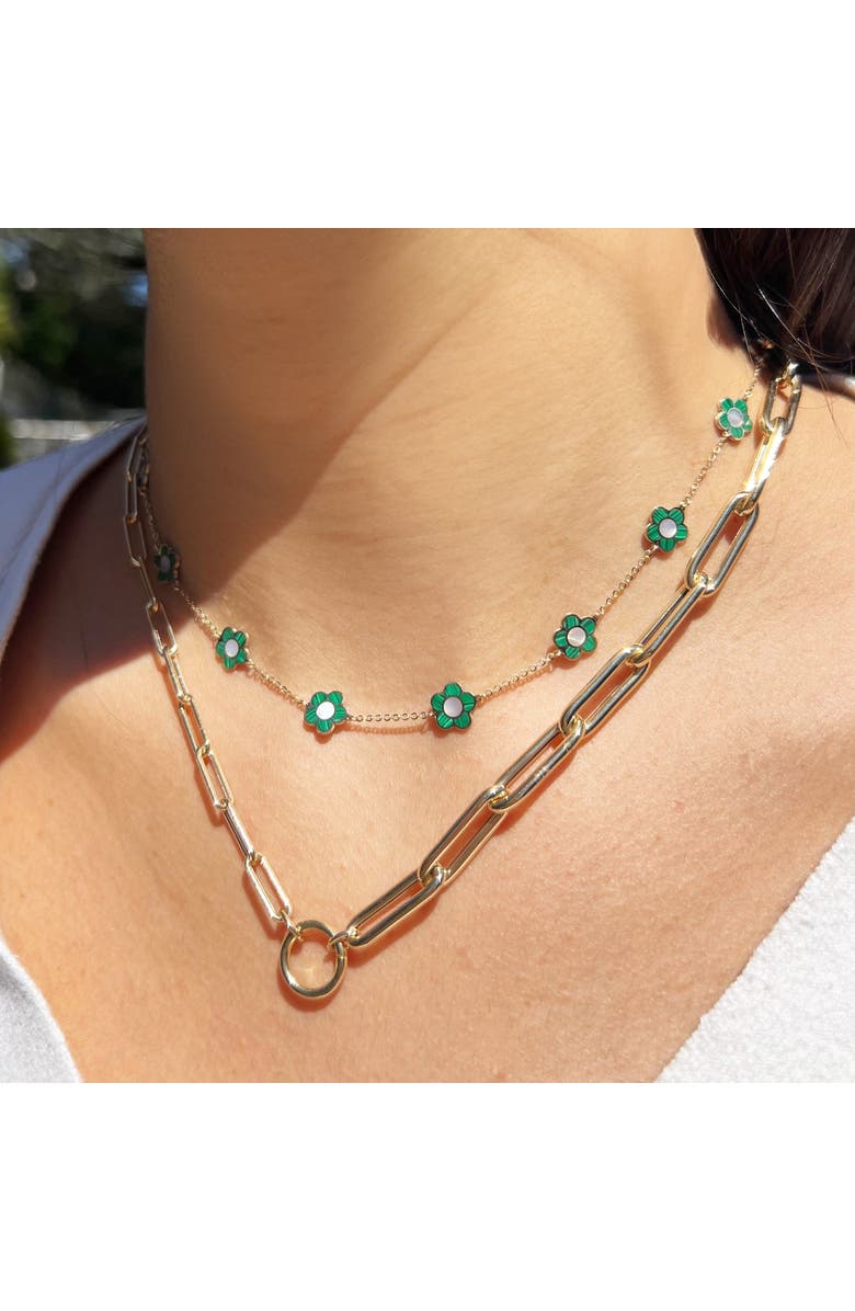 The Lovery Fine Jewelry Half & Half Paperclip Charm Holder Chain Necklace, Alternate, color, Yellow Gold