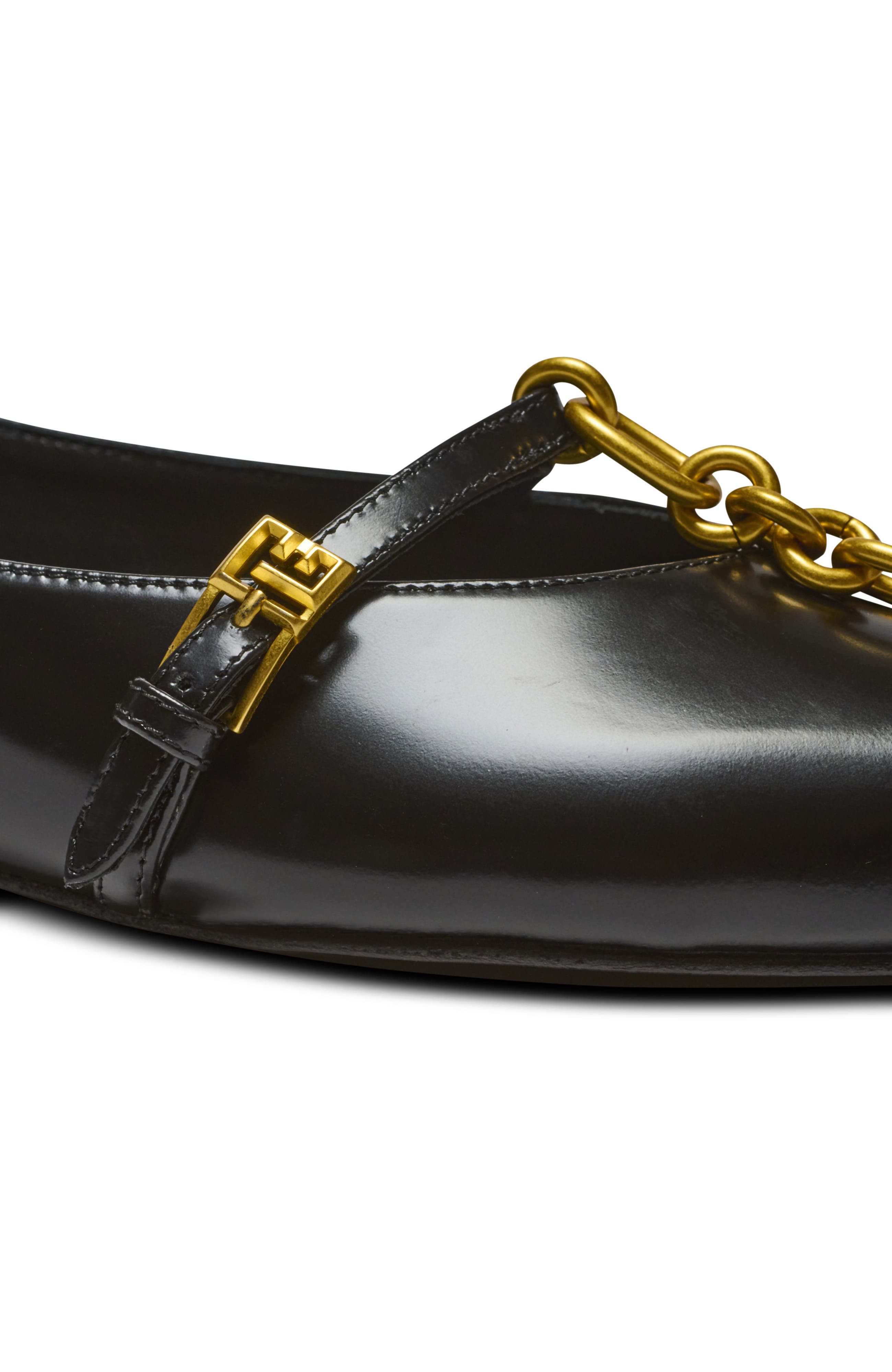 Balmain Shiny lambskin Sync ballet flats, Alternate, color, Black