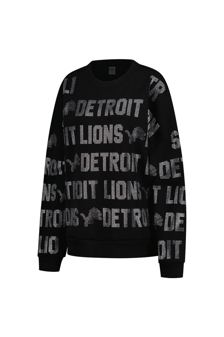 Women's Gameday Couture Black Detroit Lions Oversized Hype Era Rhinestone Text Sweatshirt, Alternate, color, Black