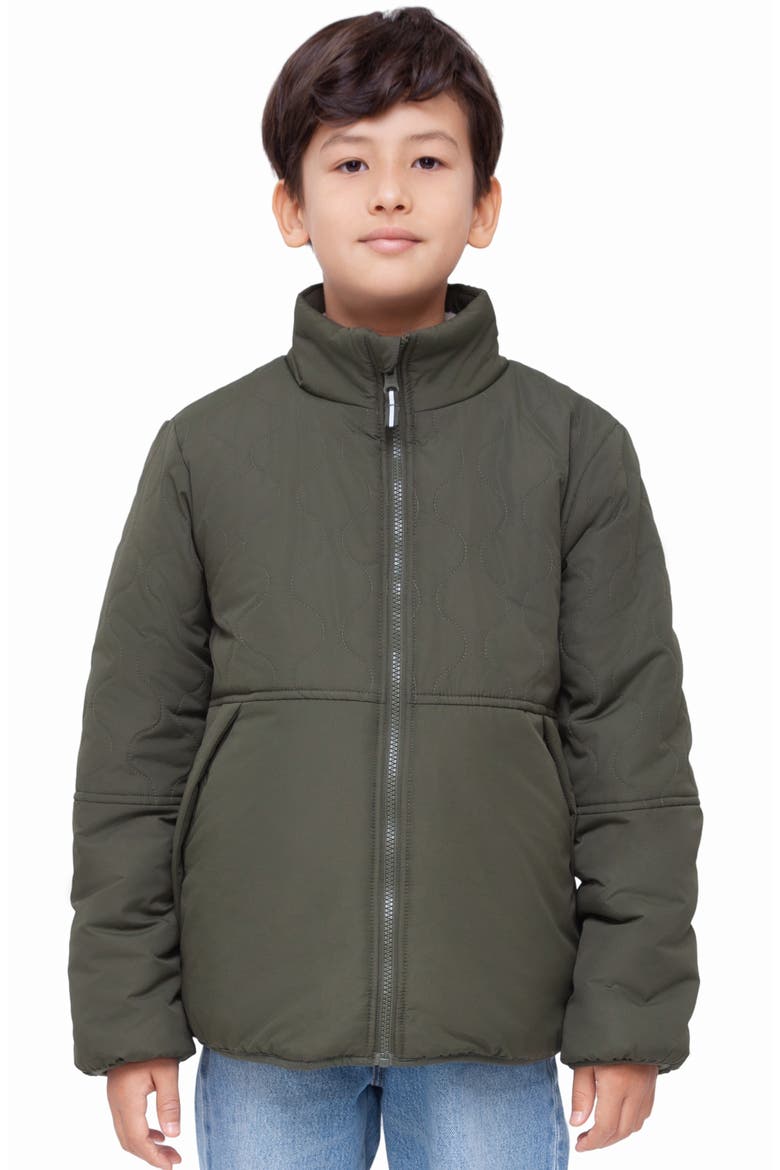Kids' Reversible Warm Fleece Puffer Jacket, Main, color, Olive