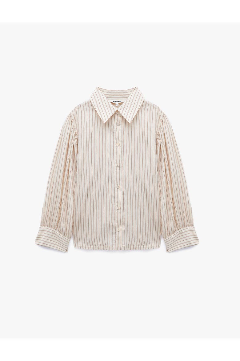 Long-Sleeved Balloon-Sleeve Striped Poplin Shirt, Alternate, color, MUSTARD STRIPE