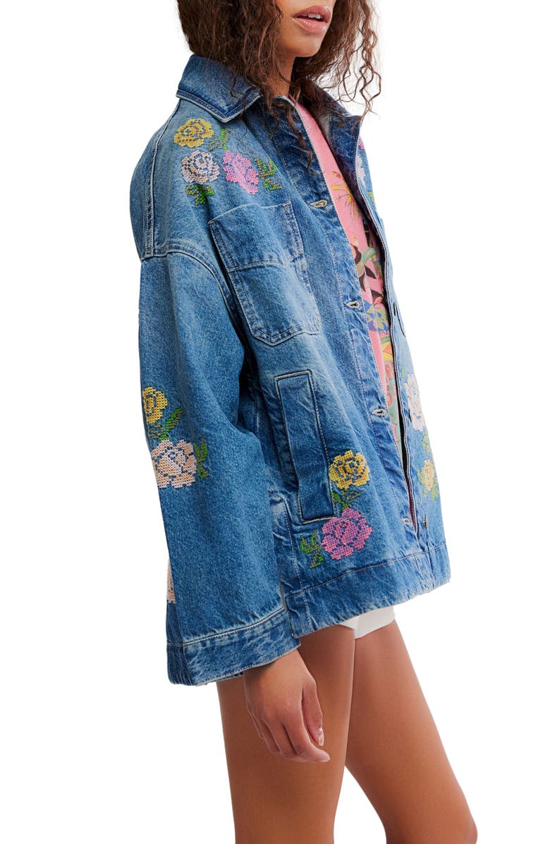 Free People Madison Embroidered Denim City Jacket, Alternate, color, Cowboy Romance