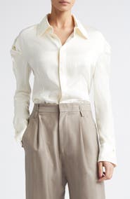 Victoria Beckham Twisted Shoulder Satin Button-Up Shirt