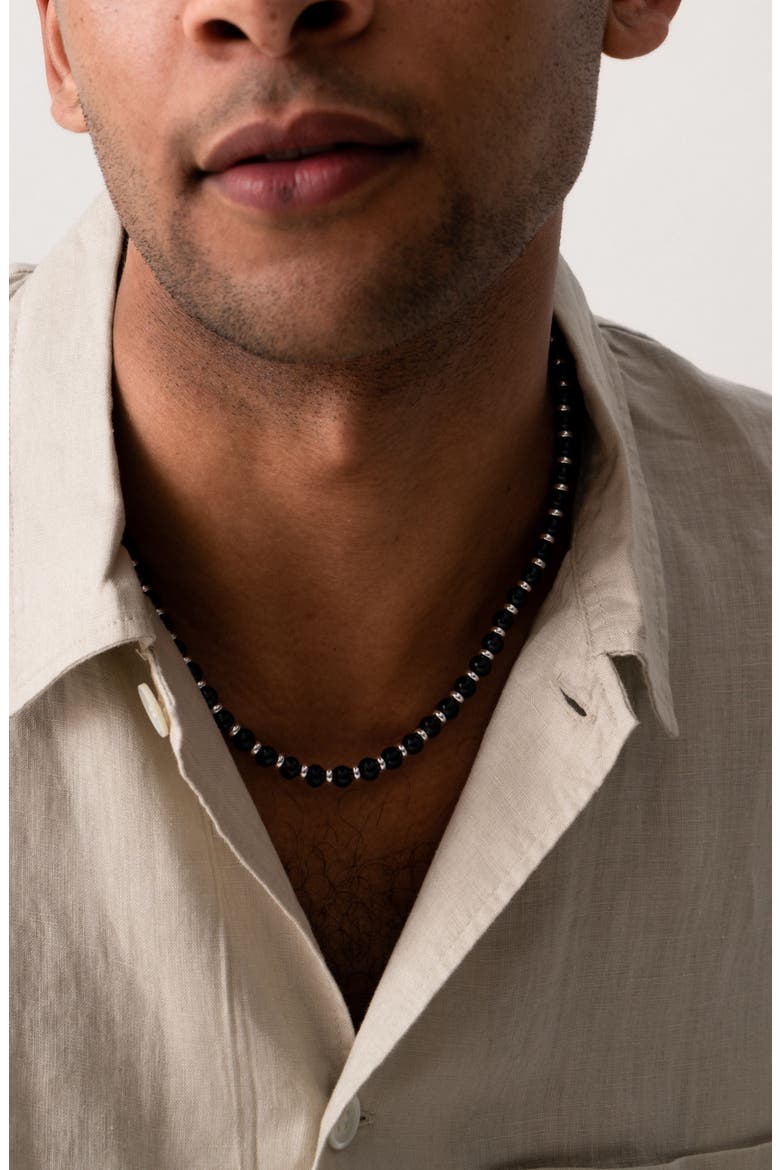 Men's Black Pearl Halo Necklace, Alternate, color, Sterling Silver