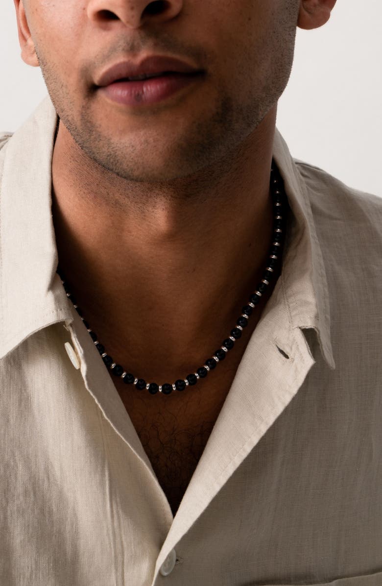 Dower & Hall Men's Black Pearl Halo Necklace, Alternate, color, Sterling Silver