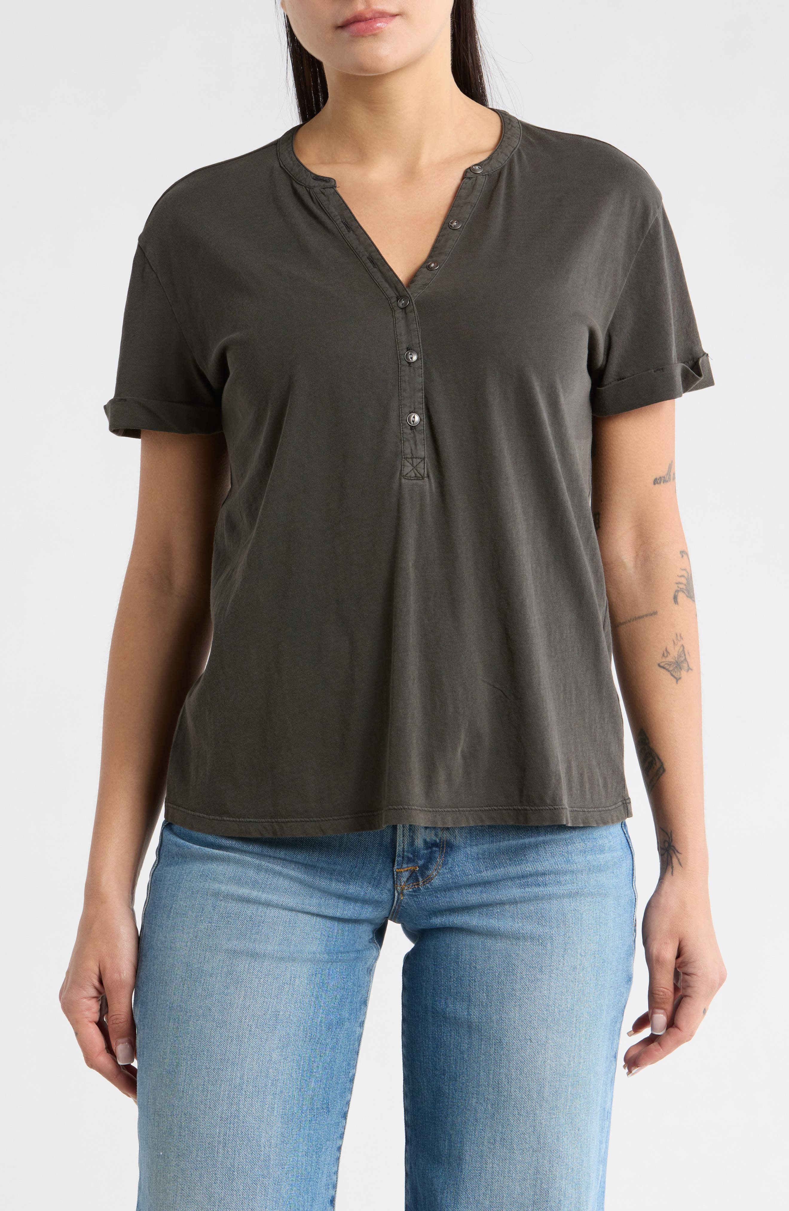 Melrose and Market Washed Cotton Henley T-Shirt