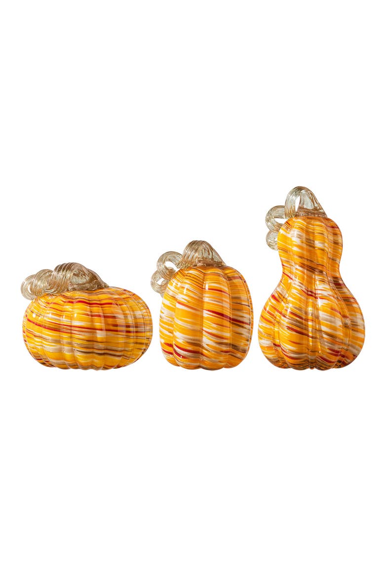 Set of 3 Multi Striped Glass Pumpkin & Gourd, Alternate, color, Orange