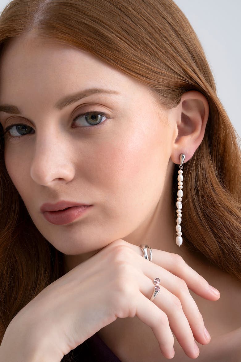 Dew Pearl Strand Earrings, Alternate, color, Silver