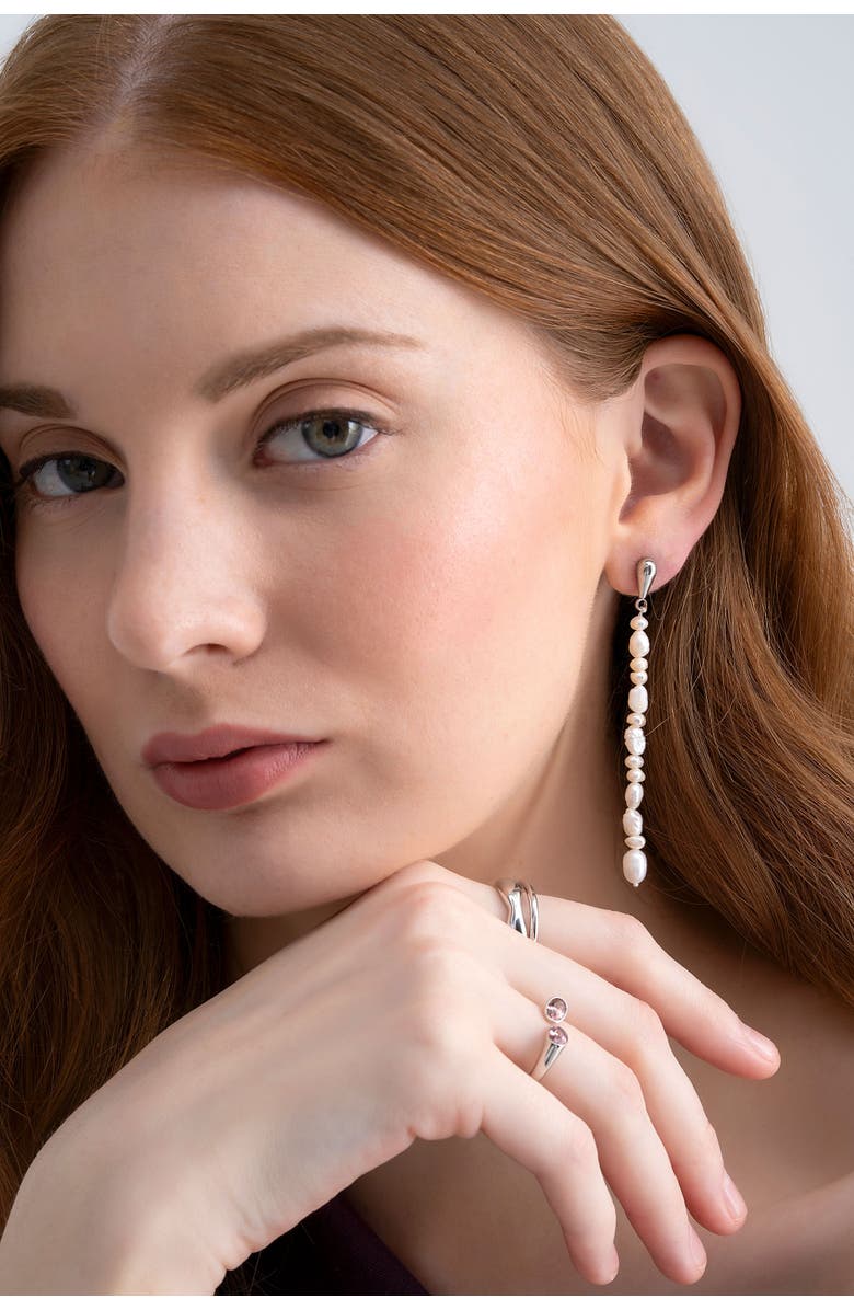 Zynnia Collective Dew Pearl Strand Earrings, Alternate, color, Silver