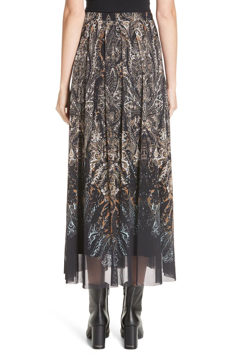 Paisley Tulle Midi Skirt, Alternate, color, NERO