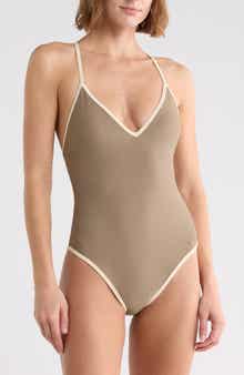 Contrast V-Neck One-Piece Swimsuit