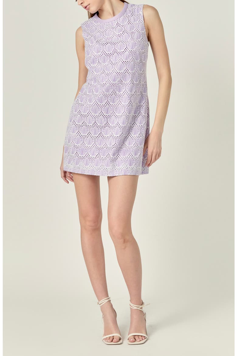 Shell Embroidered Knit Mini Shift Dress, Main, color, OFF WHITE/ LILAC