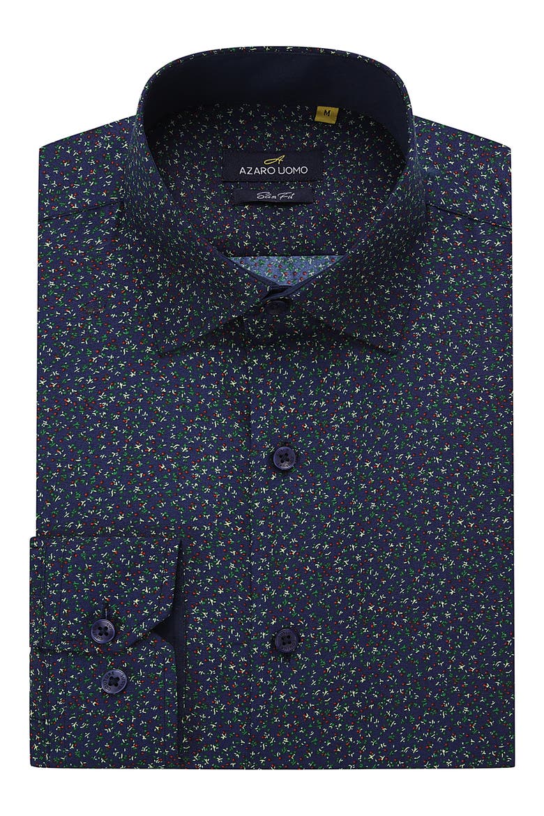 Slim Fit Flower Print Performance Button-Up Shirt, Alternate, color, NAVY