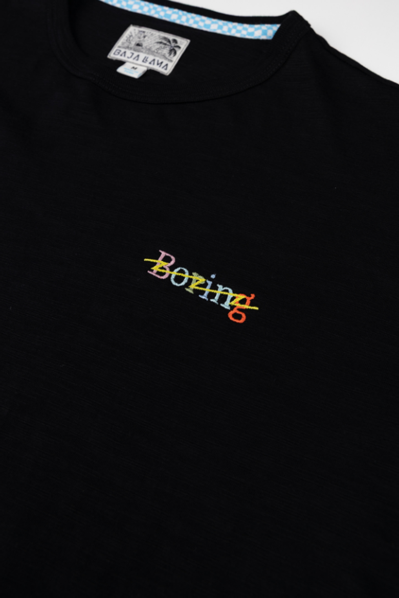 Boring Embroidery - Black Slub Pima Tee, Alternate, color, Black