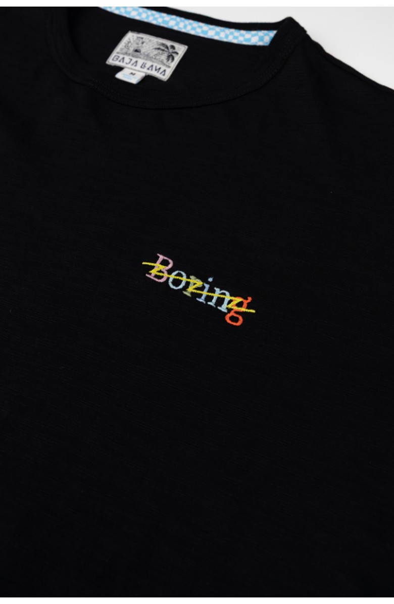 Baja Llama Boring Embroidery - Black Slub Pima Tee, Alternate, color, Black