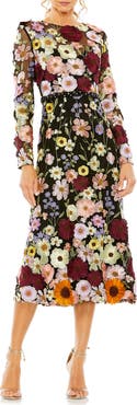 Mac Duggal Hand Stitched Floral Embellished High Neck A-Line Dress