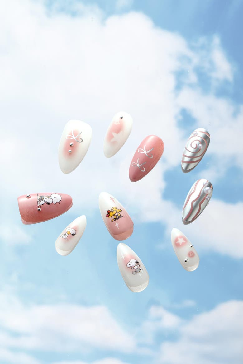 Swirls Of Snoopy Almond Press On Nails, Alternate, color, Pink
