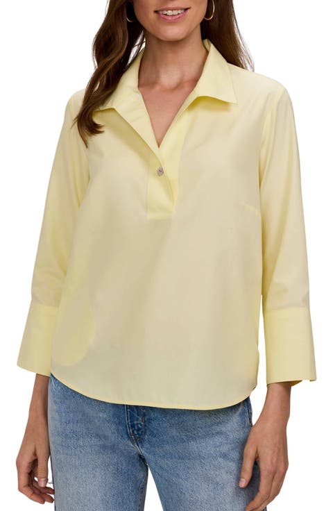 Catalina Three-Quarter Sleeve Pinpoint Oxford Top