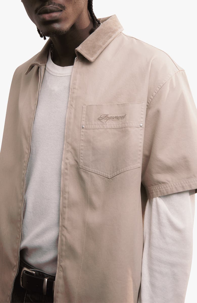 Represent Ramona Short Sleeve Zip-Up Shirt, Alternate, color, Vintage Khaki