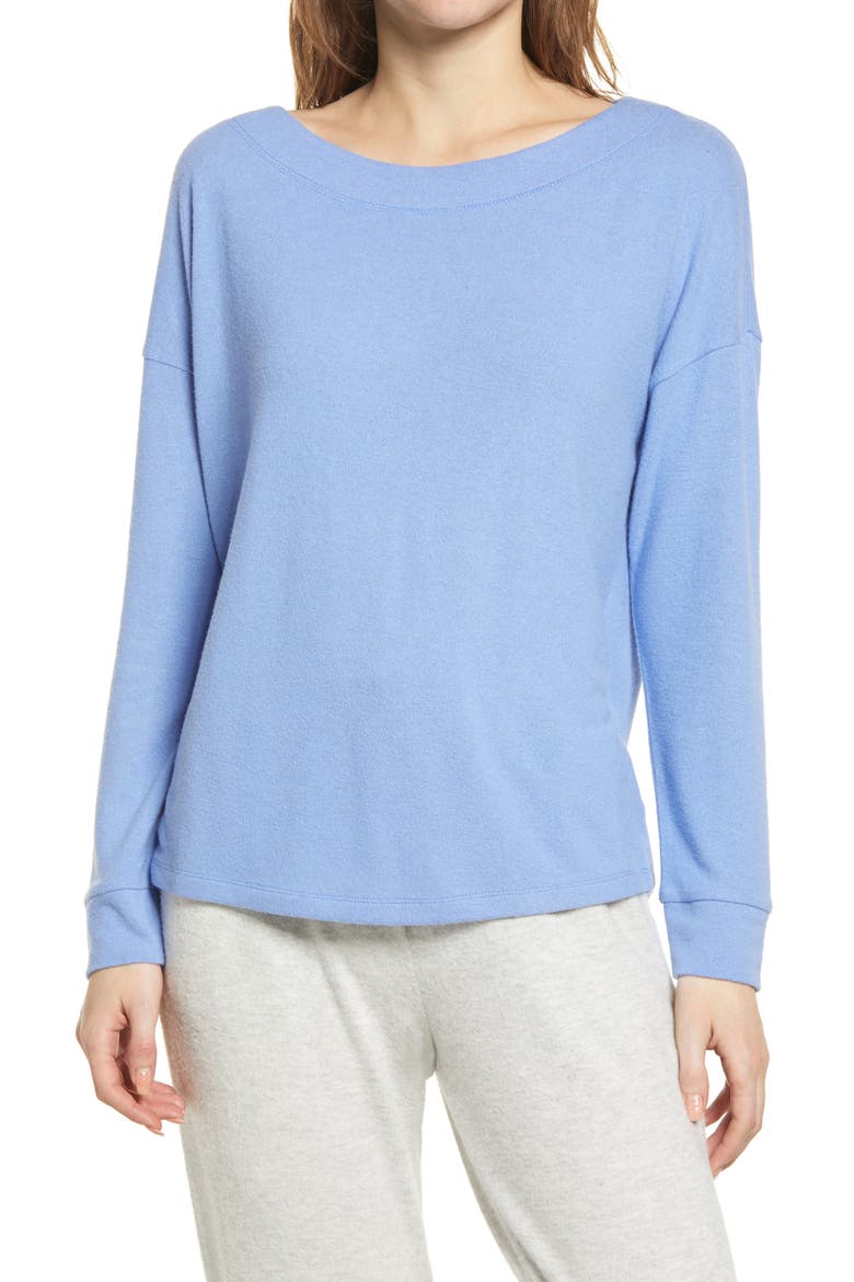 Bateau Neck Fleece Top, Main, color, BLUE LAVENDAR