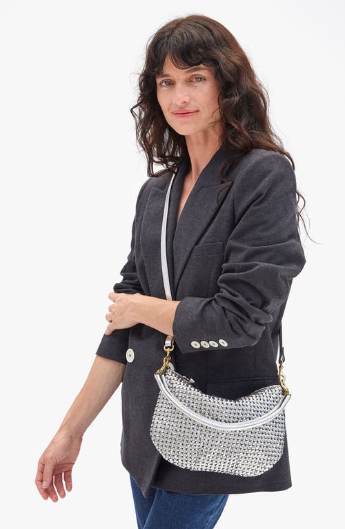 Clare V . Petit Moyen Woven Leather Messenger Bag In Silver
