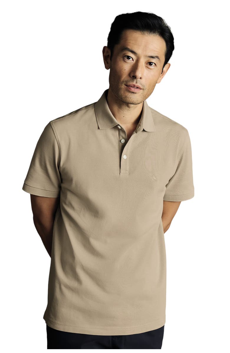 Charles Tyrwhitt Solid Short Sleeve Cotton Tyrwhitt Pique Polo, Main, color, Taupe