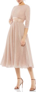Mac Duggal Shimmering 3/4 Sleeve A-Line Midi Dress
