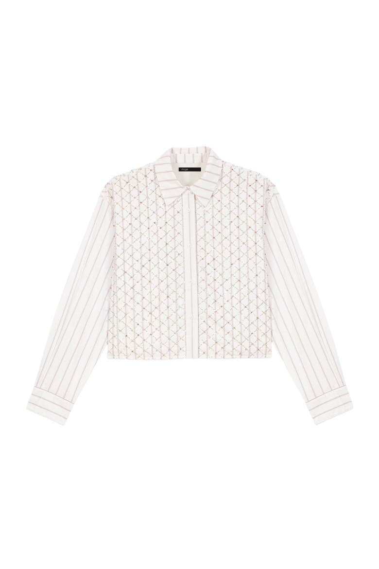 Beaded cropped shirt, Alternate, color, White