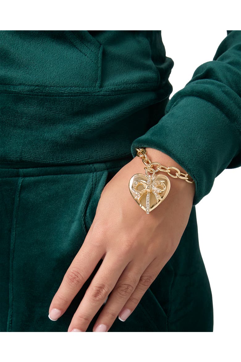 Heart Bow Drop Bracelet, Gold-Tone Pavé, Alternate, color, Gold Tone