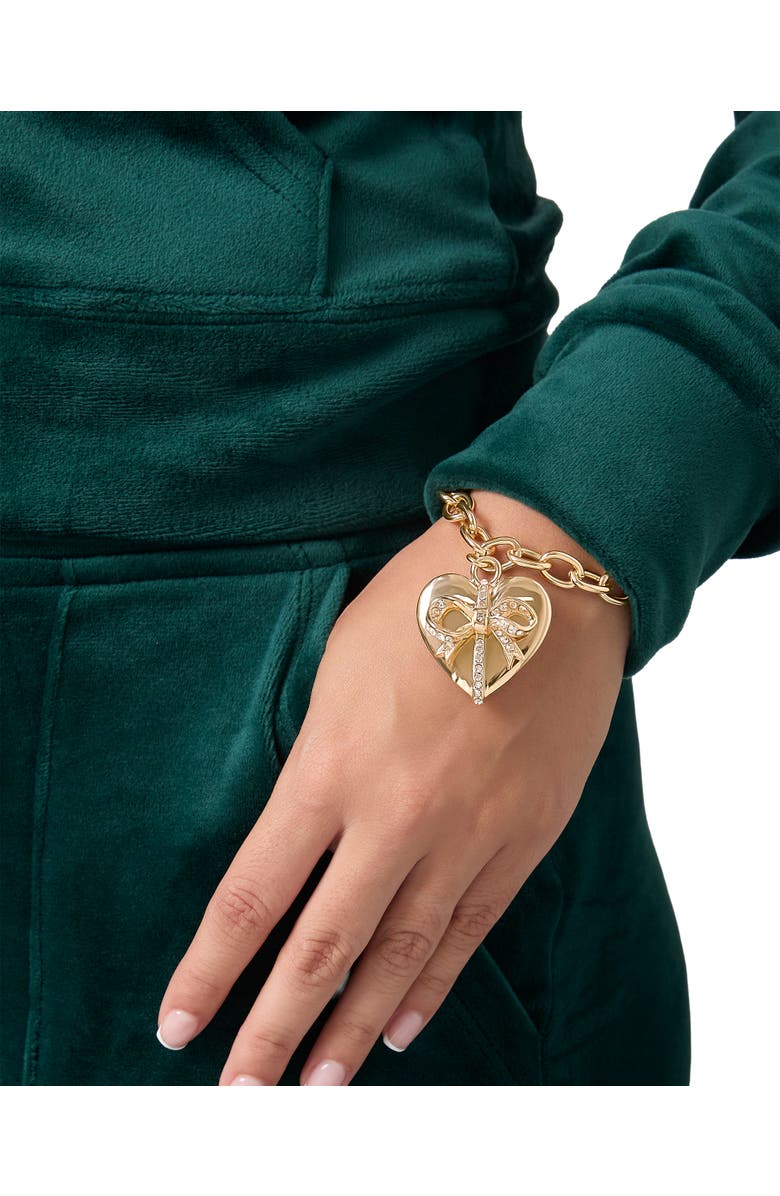 Juicy Couture Heart Bow Drop Bracelet, Gold-Tone Pavé, Alternate, color, Gold Tone
