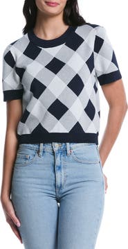 Laundry by Shelli Segal Short Sleeve Check Knit Top