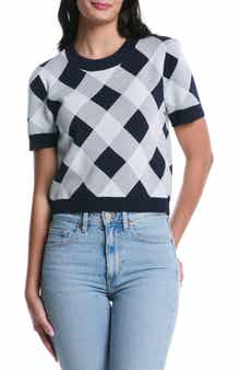 Laundry by Shelli Segal Short Sleeve Check Knit Top