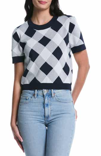 Laundry by Shelli Segal Short Sleeve Check Knit Top