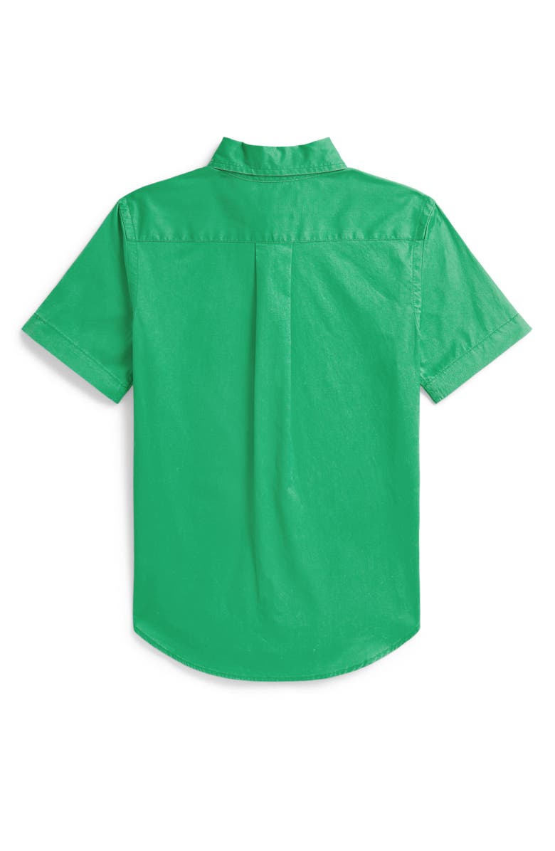 Polo Ralph Lauren Kids' Featherweight Short Sleeve Cotton Twill Button-Down Shirt, Alternate, color, Summer Emerald