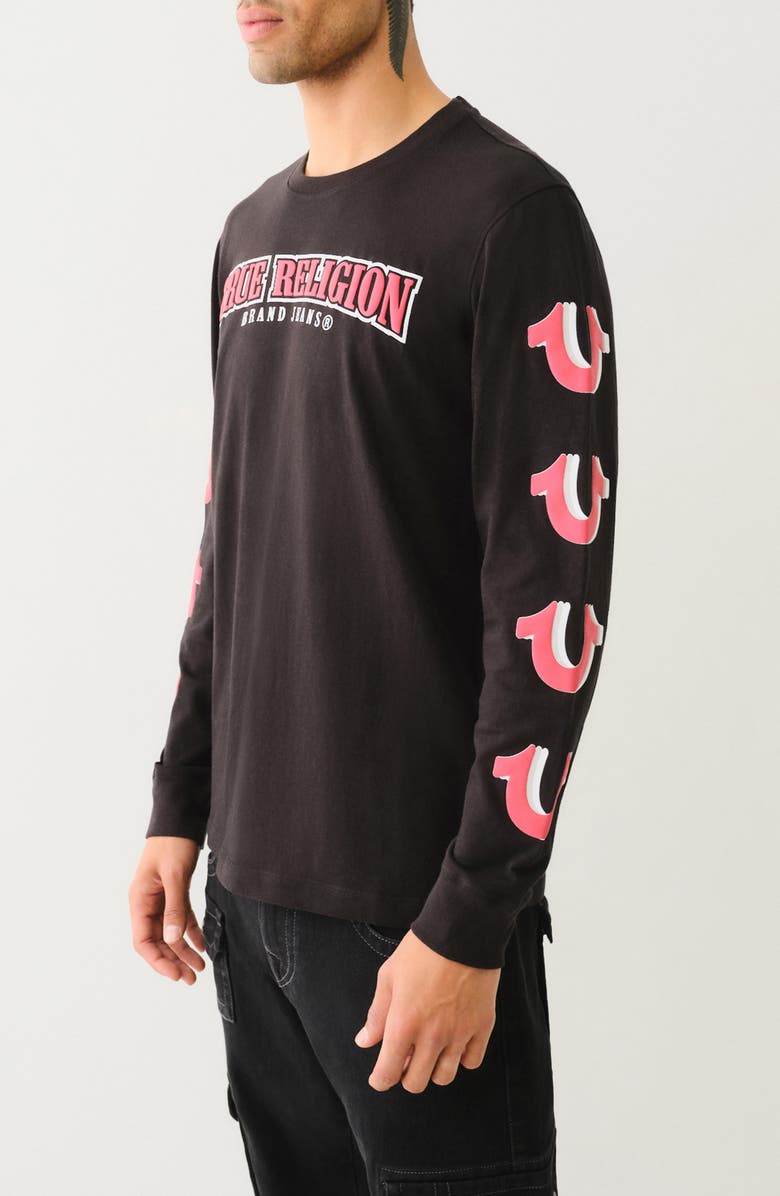 True Religion Repeated Horseshoe Long Sleeve Cotton Graphic T-Shirt, Alternate, color, 