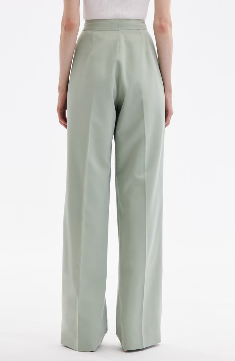 Oscar de la Renta Wide Leg Stretch Silk Georgette Pants, Alternate, color, Eucalyptus