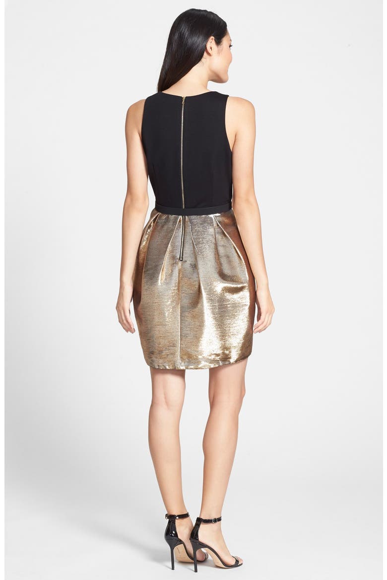 Belted Metallic Tulip Dress, Alternate, color, GOLD