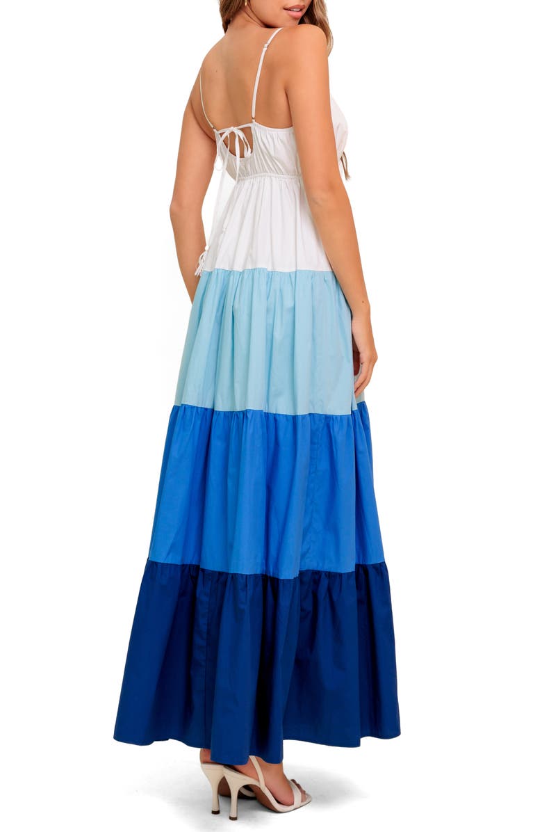 FLYING TOMATO Tiered Cotton Maxi Dress, Alternate, color, White/ Blue
