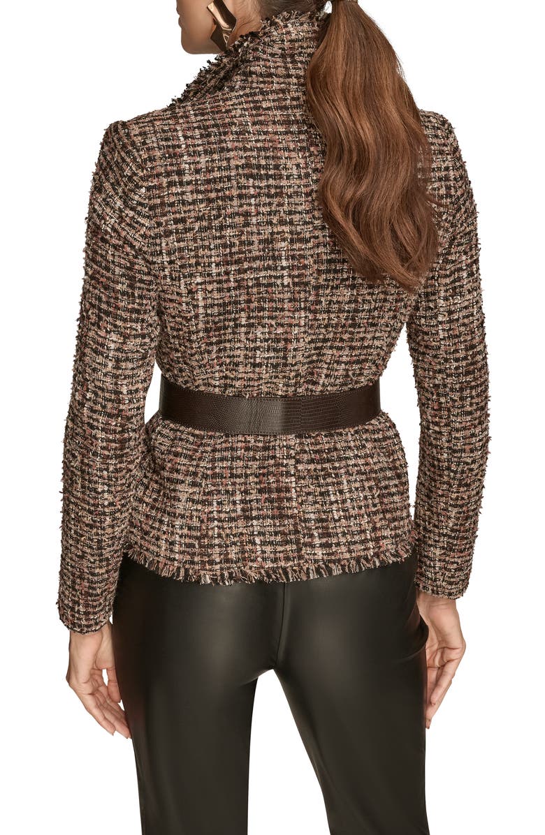 Donna Karan New York Wide Lapel Belted Tweed Blazer, Alternate, color, 