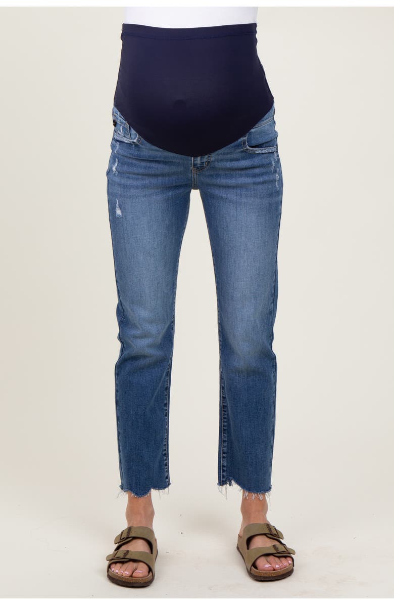 PinkBlush Distressed Raw Hem Slim Straight Maternity Jeans, Alternate, color, Blue