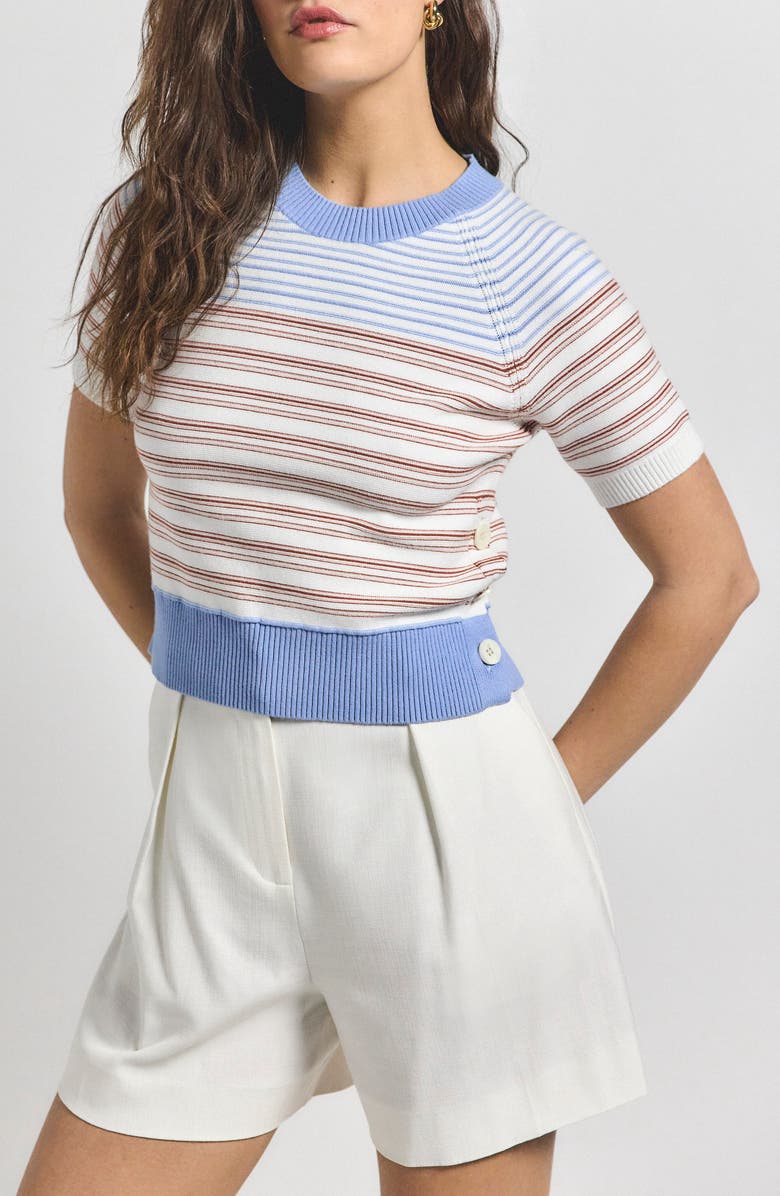 Derek Lam 10 Crosby Case Mixed Stripe Short Sleeve Sweater, Main, color,