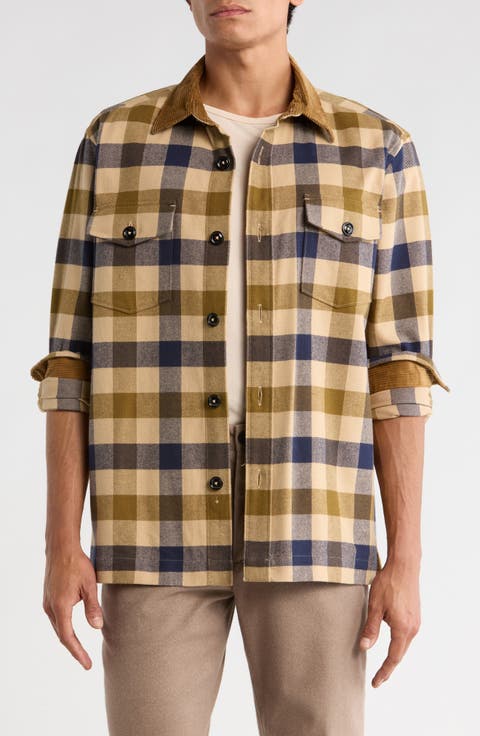 Corduroy Collar Plaid Shirt Jacket