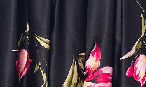 BETSY & ADAM BETSY & ADAM FLORAL MIXED MEDIA LONG SLEEVE A-LINE GOWN 