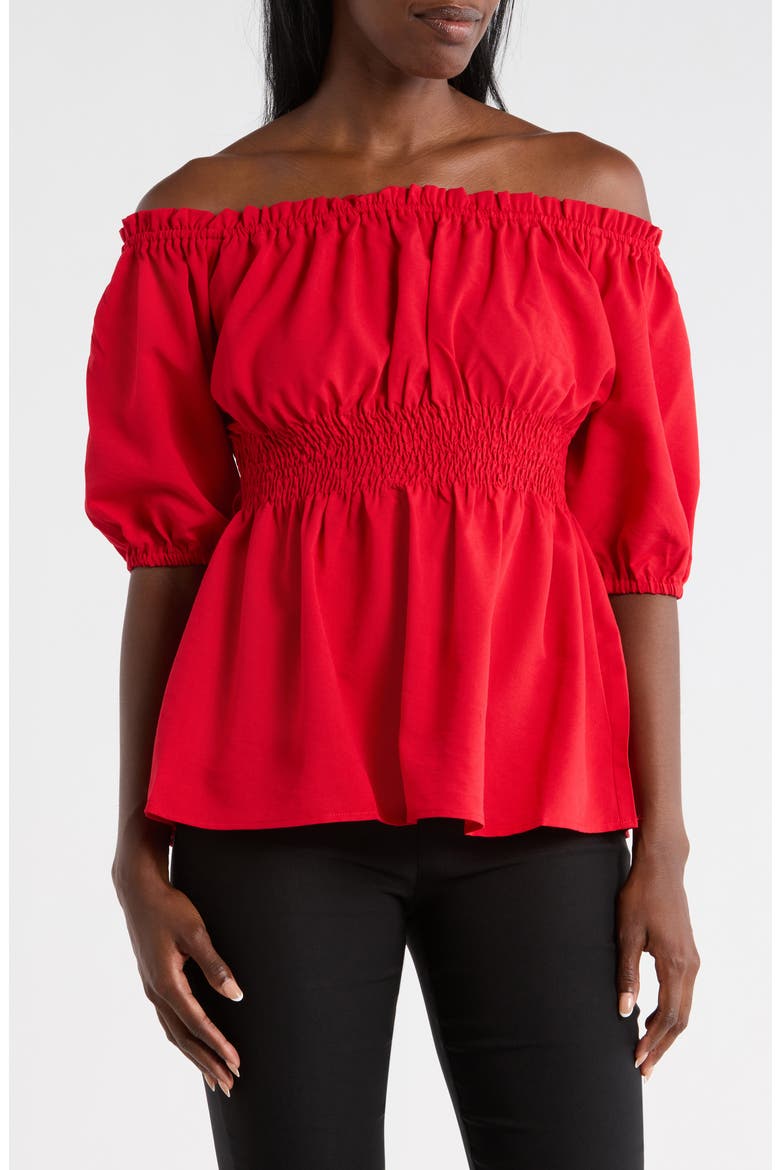 Ruched Waist Cotton Top, Main, color, RED