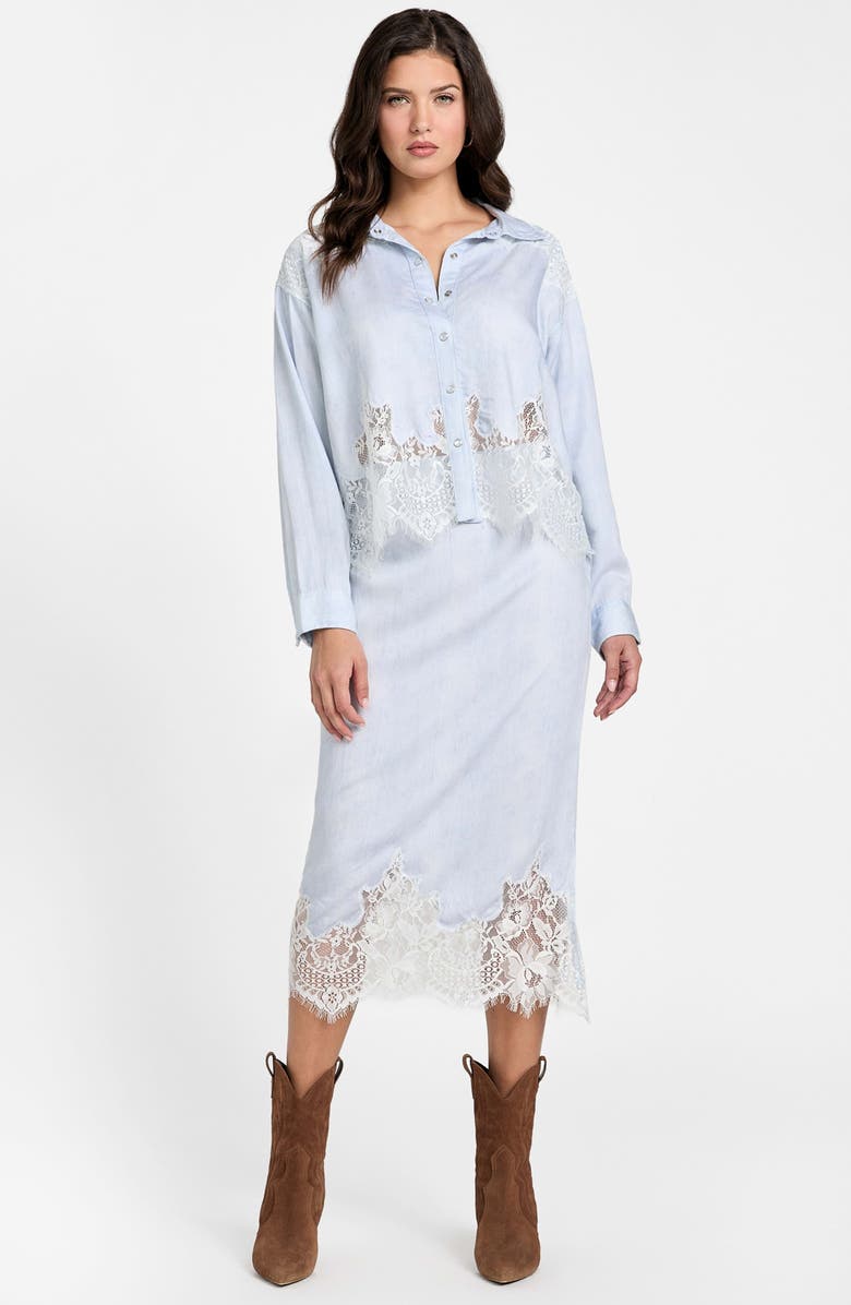 GUESS Lana Lace Trim Midi Skirt, Alternate, color, Nimbus Blue