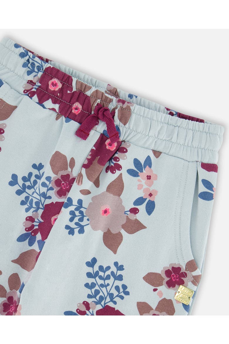Girl's Fleece Sweatpants Light Blue Printed Big Flowers, Alternate, color, Big Flowers On Blue