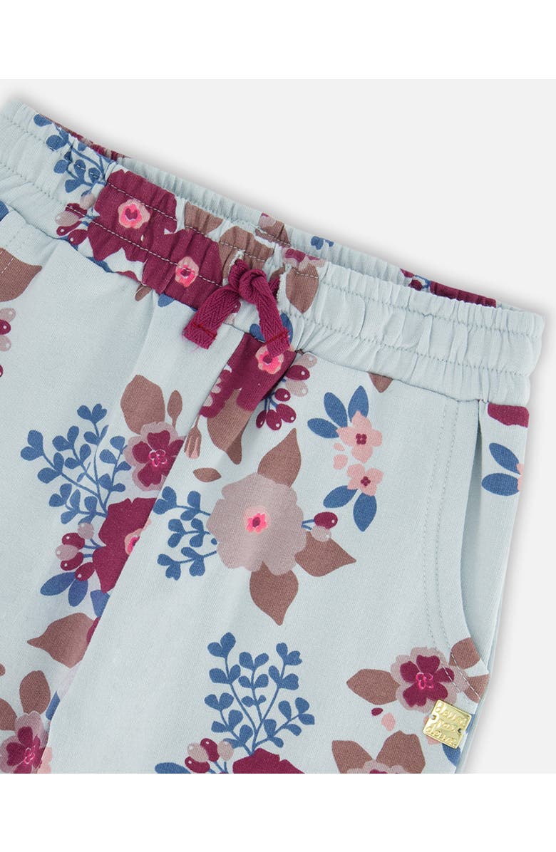 Deux par Deux Girl's Fleece Sweatpants Light Blue Printed Big Flowers, Alternate, color,