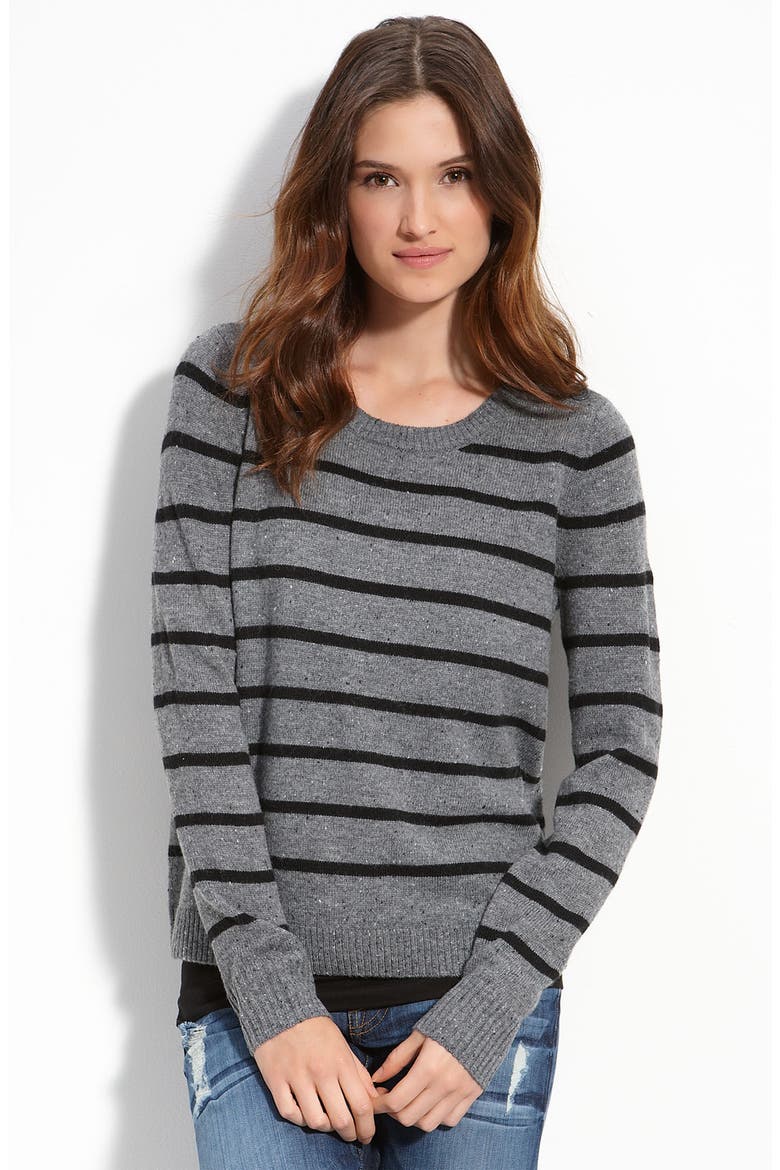 Stripe Button Shoulder Sweater, Main, color, MID MEDIUM HEATHER GREY STRIPE