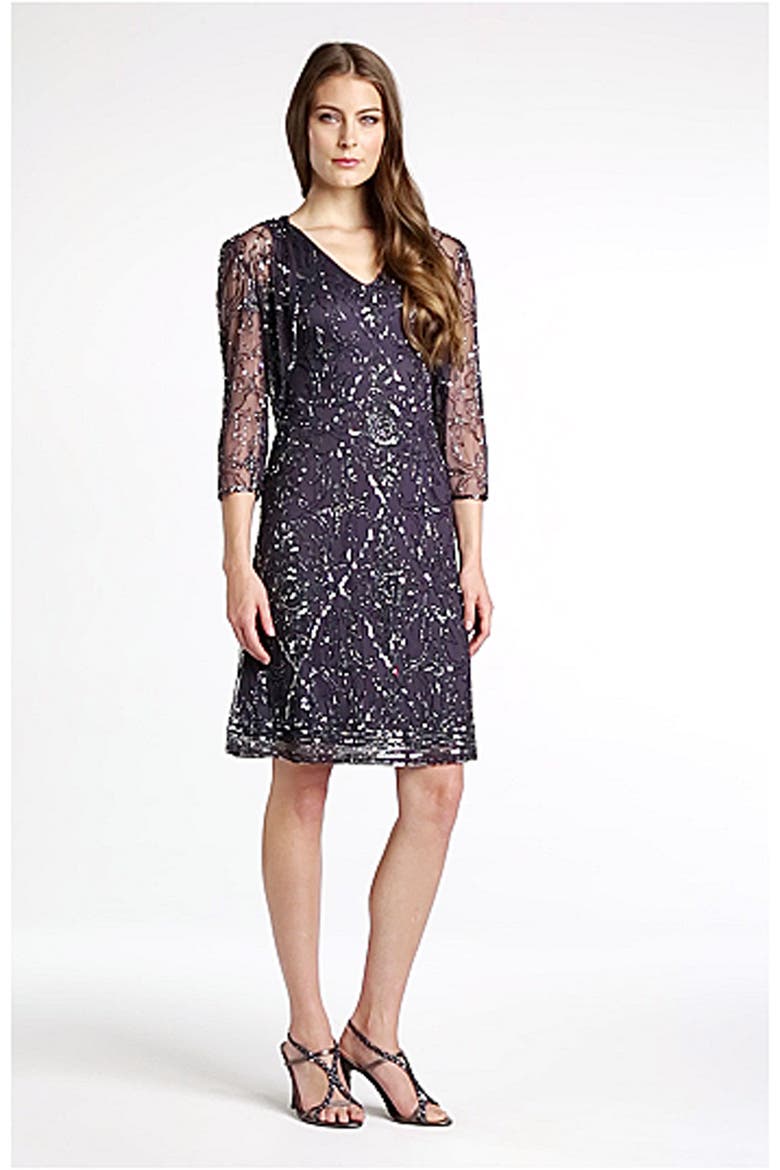 Beaded Mesh Dress & Bolero, Alternate, color, SLATE