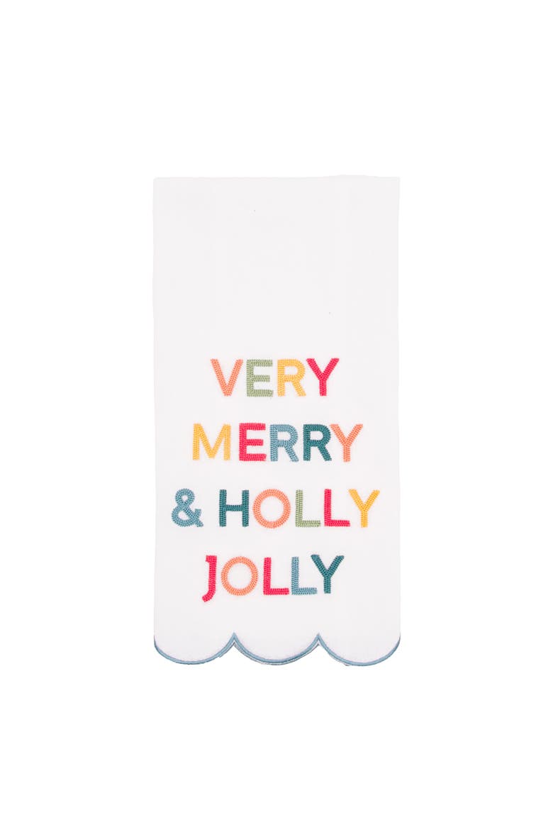 Very Merry Christmas Phrases Embroidered Towel, Main, color, Yellow